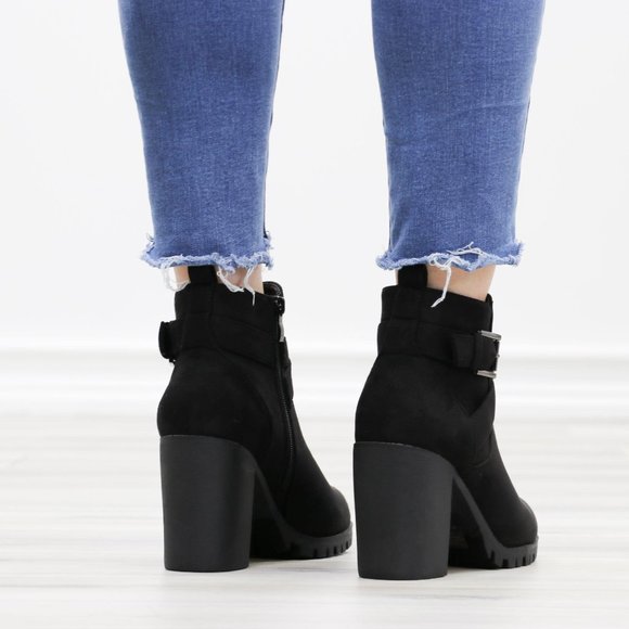 Faux Suede Black Lug Sole Ankle Boots - Picture 8 of 14